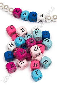 Бусины деревянные квадратные "Буквы" 10 мм (25 гр) SF-2197, ассорти