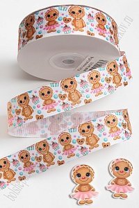 Лента репсовая 2,5 см*25 ярд с рисунком &quot;Пряник&quot; SF-6131