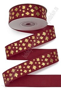 Лента репсовая 2,5 см*20 ярд &quot;Листики&quot; (SF-7530) бордовый