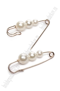 Булавка с 3 бусинами (5 шт) SF-1251, белый/золото