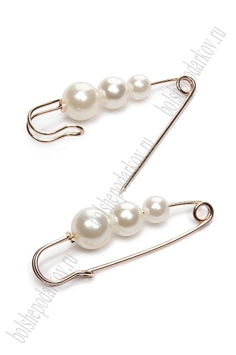 Булавка с 3 бусинами (5 шт) SF-1251, белый/золото