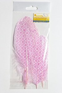 Перья декоративные 16*4,5 см (6 шт) &quot;Сердечки&quot; розовые