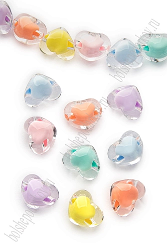 Бусины декоративные 15 мм &amp;quot;Сердечки&amp;quot; (500 гр) SF-7386, ассорти