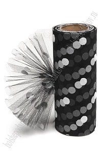 Фатин &quot;Крупный горох&quot; 15 см*15 ярд (SF-3779) черный/белый