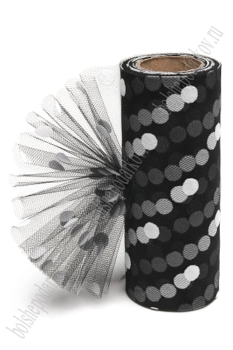 Фатин &amp;quot;Крупный горох&amp;quot; 15 см*15 ярд (SF-3779) черный/белый