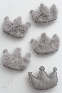 Патч меховой &quot;Корона&quot; 5,5*4,5 см (10 шт) SF-3164, серый
