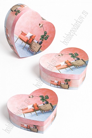 Коробки подарочные сердечко 3 в 1 с рисунком, 24*21*9,8 см (SF-5643А)