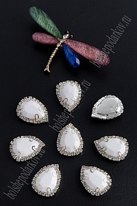 Стразы пришивные в серебряной оправе 17*23 мм "Капля" (5 шт) SF-2052, белый №26