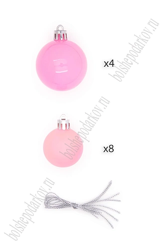 Набор новогодних шаров микс (12 шт) SF-8001, розовый №1