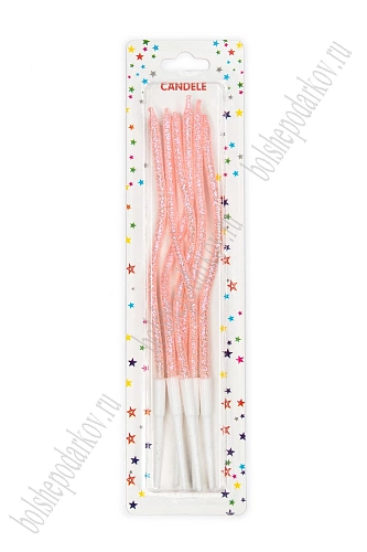 Свечи праздничные &amp;quot;Спираль&amp;quot; (6 шт) SF-7830, нежно-розовый