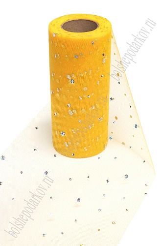 Фатин с пайетками &amp;quot;Горох&amp;quot; 15 см*25 ярд (SF-2939) светло-оранжевый №45