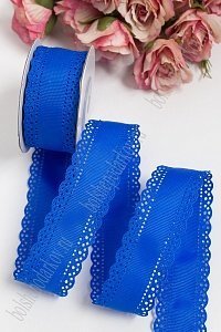 Лента репсовая с ажурными краями 3 см*10 ярд (SF-1750) синий №40