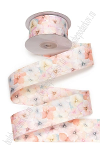 Лента тканевая двусторонняя 3,8 см*10 ярд &quot;Цветочки&quot; SF-7526, №19