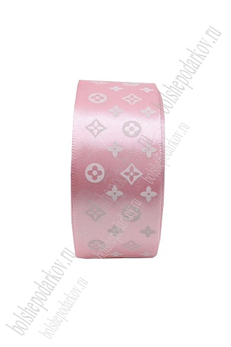 Лента атласная с рисунком 4 см (SF-172/Л) розовый