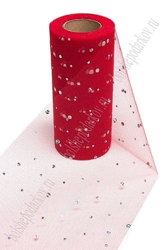 Фатин с пайетками &amp;quot;Горох&amp;quot; 15 см*25 ярд (SF-2939) красный №37