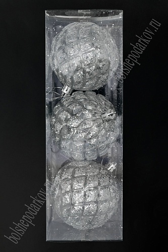 Набор новогодних шаров 8 см (3 шт) SF-7805, серебро №2