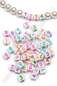 Бусины квадратные "Цифры" 6 мм (500 гр) SF-7265, белый/микс