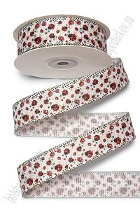 Лента репсовая 2,5 см*25 ярд с рисунком &quot;Божьи коровки&quot; SF-6131, №2