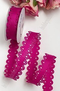 Лента репсовая с ажурными краями, 2 см (SF-3453) фукси №27