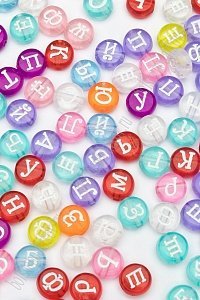 Бусинки круглые &quot;Буквы русские&quot; 7 мм (500 гр) SF-2012, прозрачные, ассорти