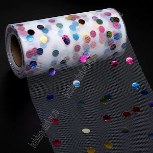 Фатин &quot;Разноцветный горох&quot; 15 см*25 ярд (SF-2951) белый