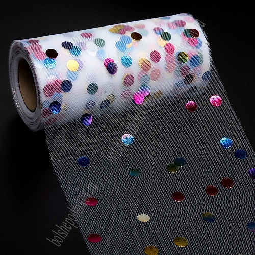 Фатин &amp;quot;Разноцветный горох&amp;quot; 15 см*25 ярд (SF-2951) белый