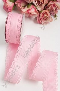 Лента репсовая с ажурными краями 3 см*20 ярд (SF-1750) розовый №04