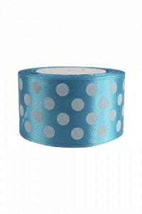 Лента атласная 5 см*25 ярд &quot;Крупный горох&quot; SF-1366, голубой №020