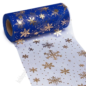 Фатин &quot;Снежинки&quot; 15 см*15 ярд (SF-3776) синий/золото