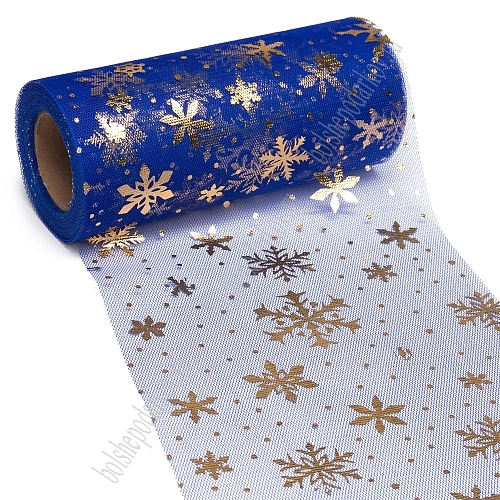 Фатин &amp;quot;Снежинки&amp;quot; 15 см*15 ярд (SF-3776) синий/золото