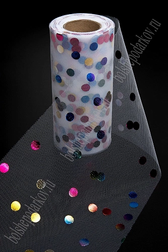 Фатин &amp;quot;Разноцветный горох&amp;quot; 15 см*25 ярд (SF-2951) белый