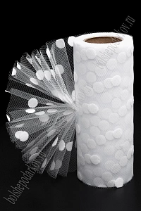 Фатин &quot;Крупный горох&quot; 15 см*15 ярд (SF-3779) белый/белый