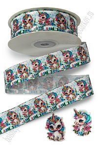 Лента репсовая 2,5 см*25 ярд с рисунком "Единорог" SF-6131, №5