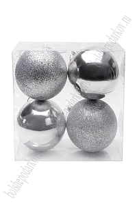 Набор новогодних шаров 10 см (4 шт) SF-8010, серебро
