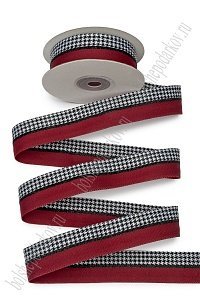 Лента декоративная 2,5 см*10 ярд с рисунком &quot;Гусиная лапка&quot; SF-7382, бордовый №2