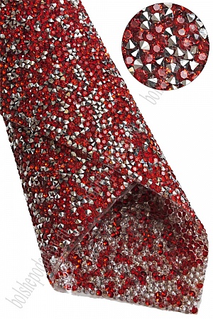 Стразовое полотно на силиконовой основе 24*40 см (SF-6004) красный/серебро №21
