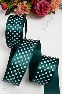 Лента атласная в горошек 4 см*25 ярд (SF-1365) темно-зеленый №062