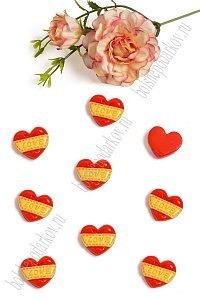 Кабошон "Сердечко LOVE" (50 шт) SF-5709, красный/желтый