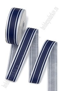 Лента репсовая 2,5 см*25 ярд &quot;Полоска&quot; SF-7085, темно-синий №1