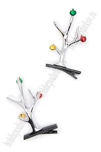 Новогодние заколки &quot;Рожки&quot; (1 пара) SF-7562, серебро №9