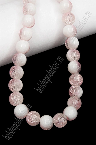 Бусины круглые на леске 10 мм (SF-8079) сахарный кварц имитация светло-розовый