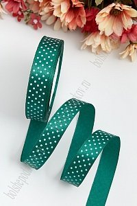 Лента атласная в горошек 2 см*25 ярд (SF-3443) темно-зеленый №126