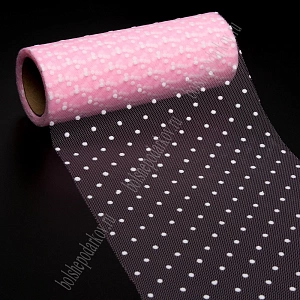 Фатин в горошек 15 см*10 ярд (SF-2941) розовый №42