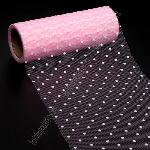 Фатин в горошек 15 см*10 ярд (SF-2941) розовый №42