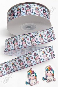 Лента репсовая 2,5 см*25 ярд с рисунком "Единорог" SF-6131, №1