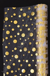 Органза 48 см*5 ярд "Кружочки" (SF-3132) золотой/белый