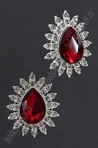 Серединка ювелирная (2 шт) SF-5957, серебро/бордовый №01