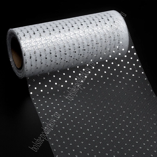 Фатин &amp;quot;Горошек&amp;quot; 15 см*25 ярд (SF-3778) белый/серебро