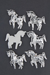 Патч 3D,  с двухсторон. пайетками &quot;Единорог&quot; 6*5 см (10 шт) SF-1888, серебро