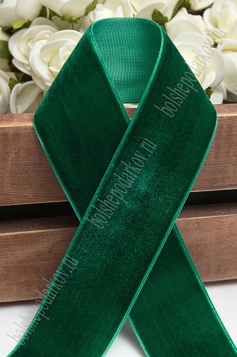 Лента бархатная 3,8 см*10 ярд (SF-5814) зеленый №163